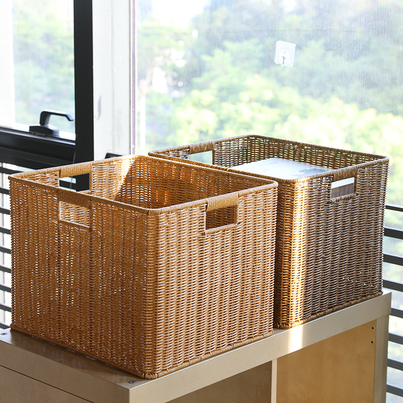 速发日风式收纳筐浴室仿藤编收纳篮厨房杂物收纳盒客厅整理储物筐