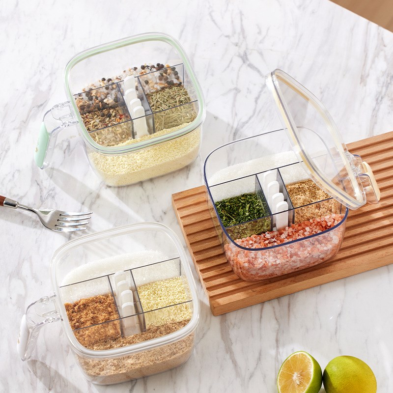速发调料盒家用罐房带盖套装一体四格调味瓶厨料封佐密收纳盐瓶罐