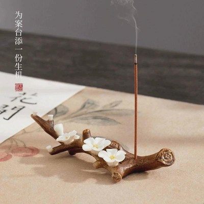 速发纯手工玉兰花梅花陶瓷毛笔架笔文房茶宠插香高颜值小装饰品搁
