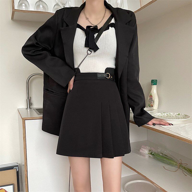 速发大码短色高腰百褶半身裙秋冬韩版a字裙裙跨百搭黑遮子