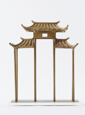 速发新中式建牌板件金属牌坊门筑样摆房间书房软装饰品客厅玄关柜