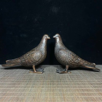 速发纯铜信鸽一对平鸽桌情使鸽家居装饰工艺品铜者子爱面摆件