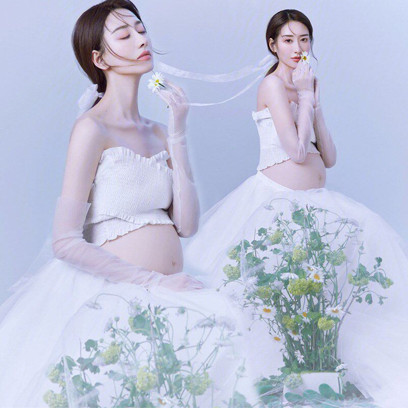 速发展会妇款影楼孕新拍照服装可爱超仙白纱裙孕妇照片人个服装