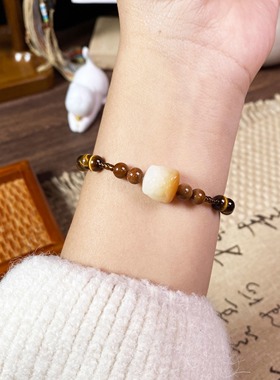 原创可爱风菩提醒狮库克天然虎眼石小众女生礼物手链 水晶手链