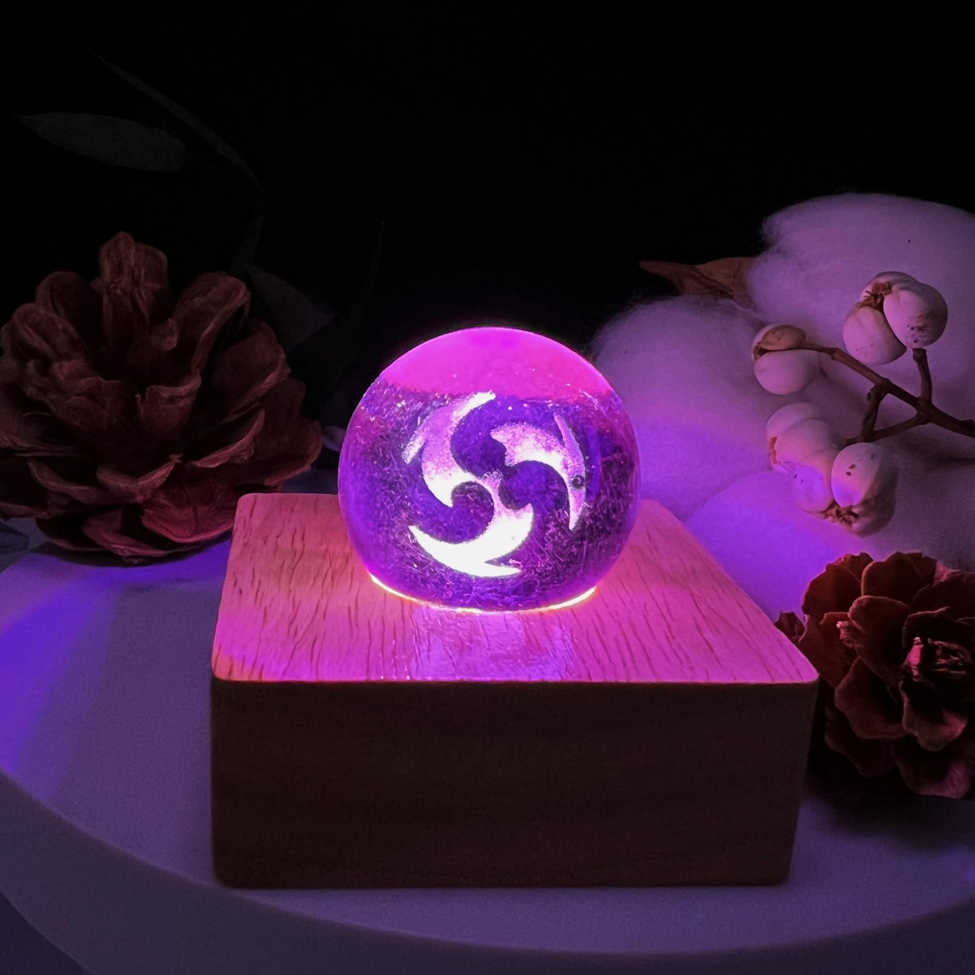 动漫元神原之眼七元素水晶玻璃球 3D立体激光内雕透光单个水晶球