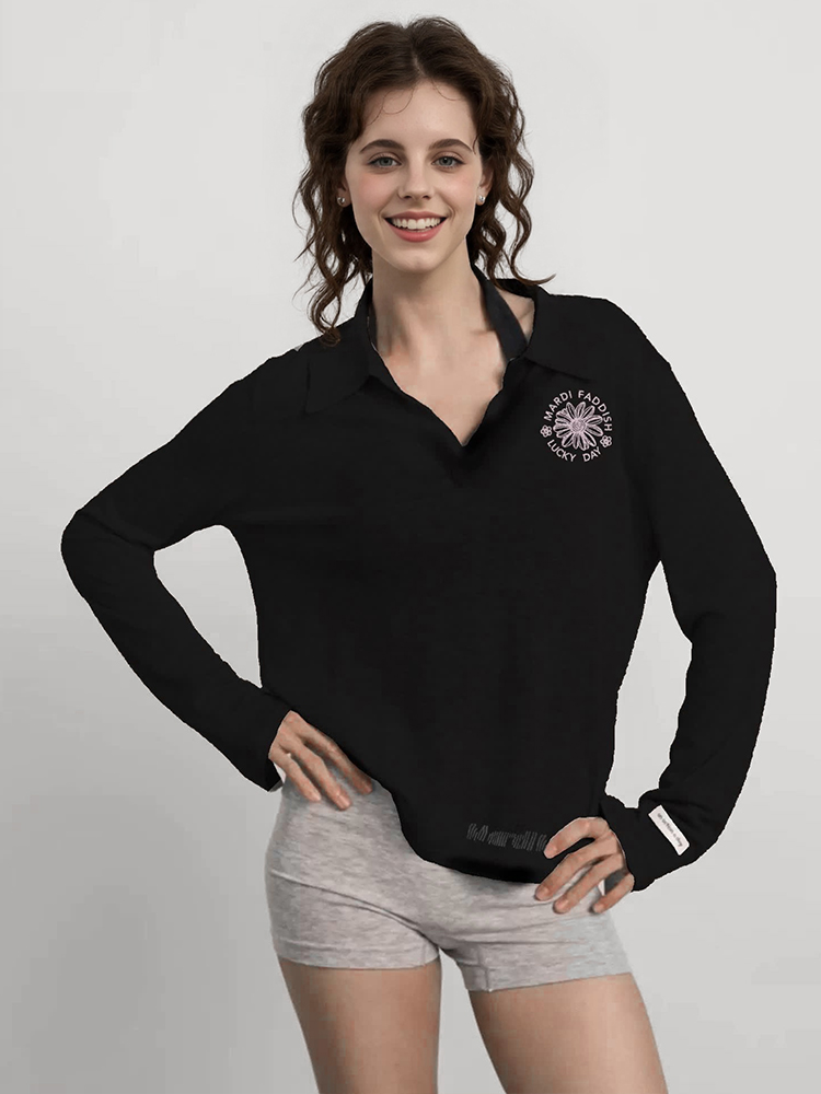 Mardi韩版女士时尚百搭休闲长袖T恤25春秋新款设计感针织刺绣上衣