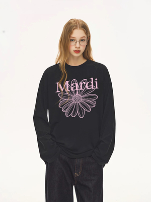 Mardi韩版时尚圆领小雏菊印花长袖T恤2025秋季新款休闲天丝女上衣