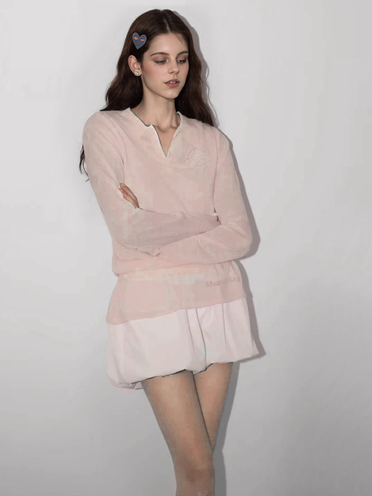 Mardi韩版女士时尚百搭休闲长袖T恤25春秋新款设计感针织刺绣上衣