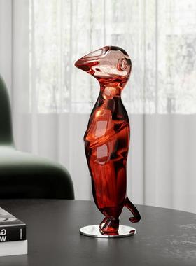高级感抽象猕软RZB-2523装设饰品摆轻猴奢客厅透明渐变红艺色术摆