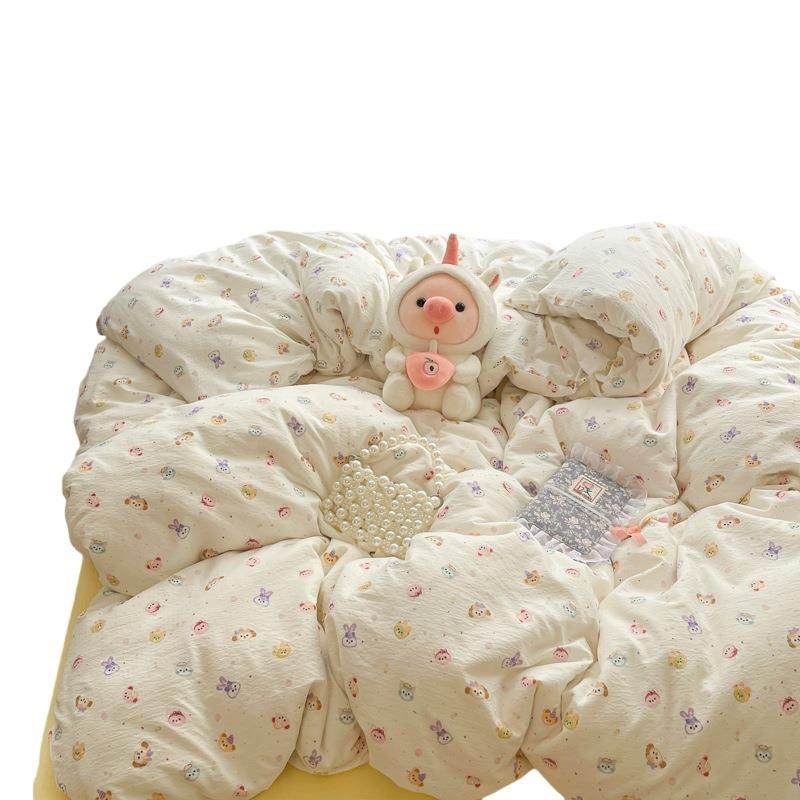 ycj被套双层纱被床上套四件套全棉软小清新印花柔简约套床单款被,床上用品,学生床品套件,淘宝优惠券,粉丝福利购,淘宝优惠卷