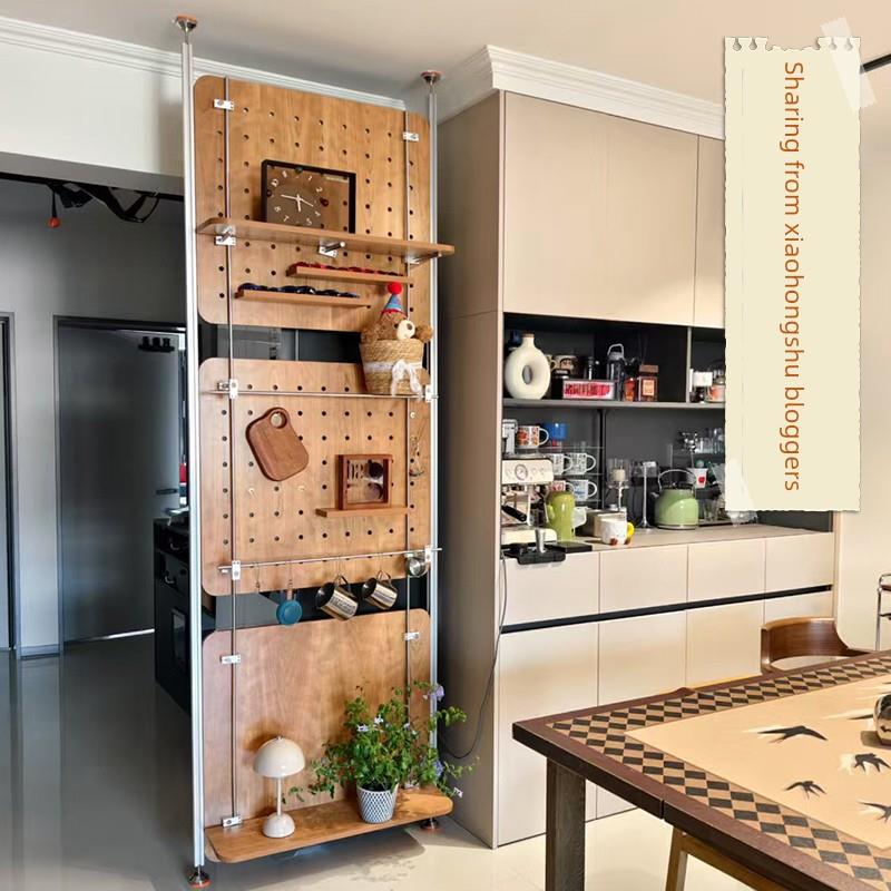 iwood木目 顶天立地光轴铝型材樱桃木洞洞板 免打孔实木置物架X