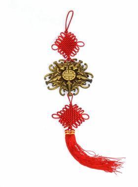 小号纯铜五福挂件带红穗子蝙蝠客厅卧室红绳手工摆件黄铜工艺品