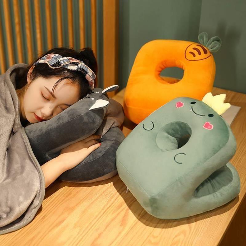 蓝色睡眠抱枕带洞睡觉转用大人午睡枕仰睡凳子靠背小型垫背靠枕