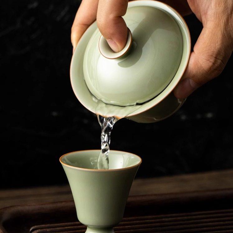 玉堂窑茶杯盖碗茶具组合开 片可养主人杯泡茶壶陶瓷品茗家用户外