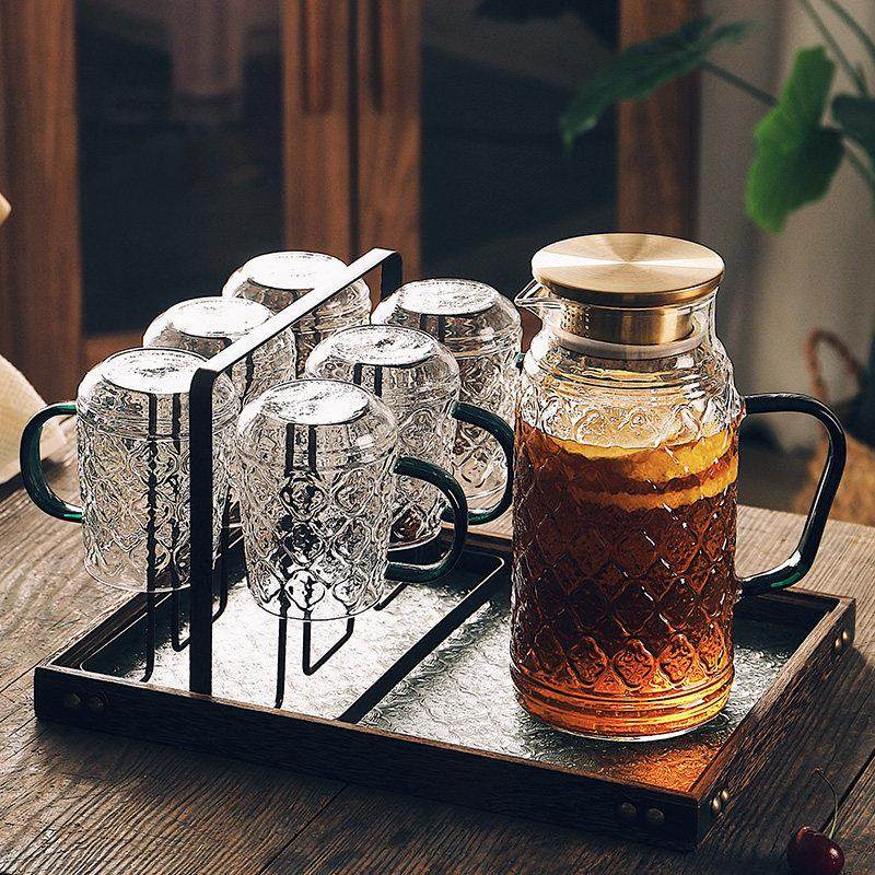 海棠花复古玻璃杯家用客厅杯子套装简约茶具套装杯具喝水杯待客,餐饮具,水具套装,淘宝优惠券,粉丝福利购,淘宝优惠卷