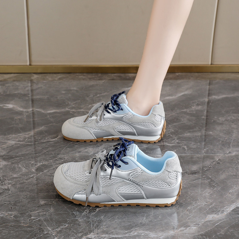 2025新款秋季复古网面德训鞋女双系带圆头平底透气女鞋休闲运动鞋,女鞋,德训鞋,淘宝优惠券,粉丝福利购,淘宝优惠卷