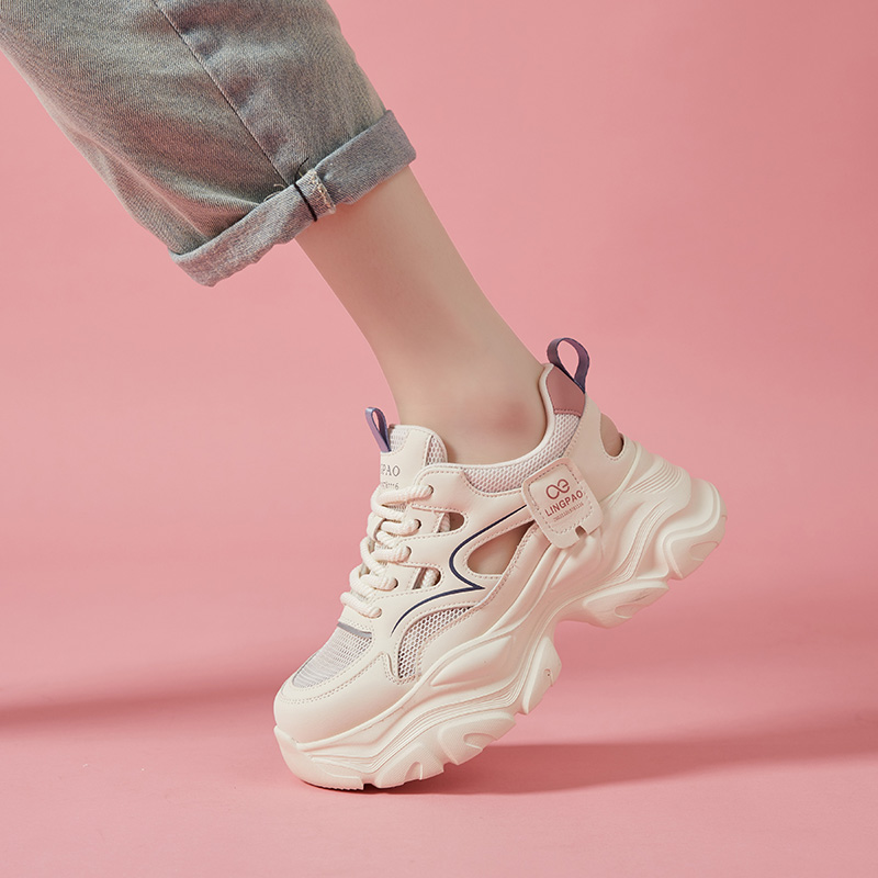 镂空老爹鞋女2025新款夏季网面透气运动凉鞋厚底小个子运动鞋女款