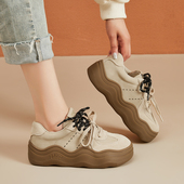 女2025秋冬新款 双色系带女鞋 波浪底休闲鞋 厚底板鞋 百搭复古德训鞋