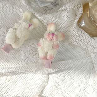 拍照甜美日系边夹ins风原创设计软妹可爱腮红小兔子奶白毛绒发夹