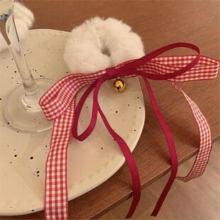 氛围甜美叮叮毛发圈甜妹铃铛蝴蝶结毛球新年头饰发绳发饰新款