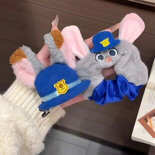 可爱卡通秋冬毛绒疯狂城朱迪发圈朱迪发饰动物发夹发卡帽子发饰女