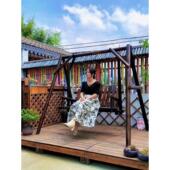 碳化防腐木秋千室外庭院双金殿原木大秋千室内吊椅室外花园摇椅