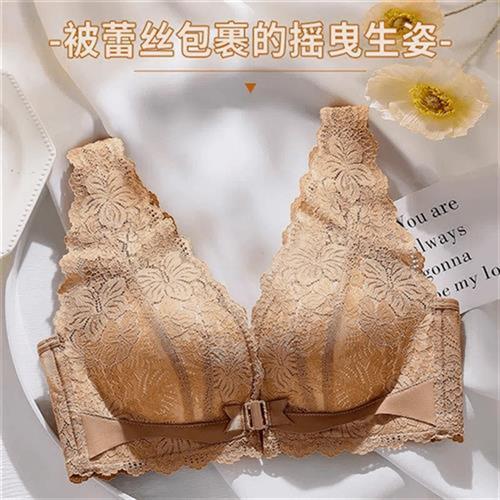 碧荷诗轻奢华性感蕾丝聚拢前开扣内衣薄款女士美背透气防下垂文胸