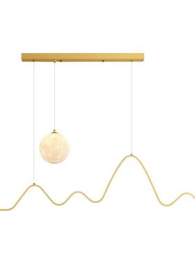 餐厅吊灯北轻奢27371欧设计桌线师餐饭厅条灯具极简创意月球长条