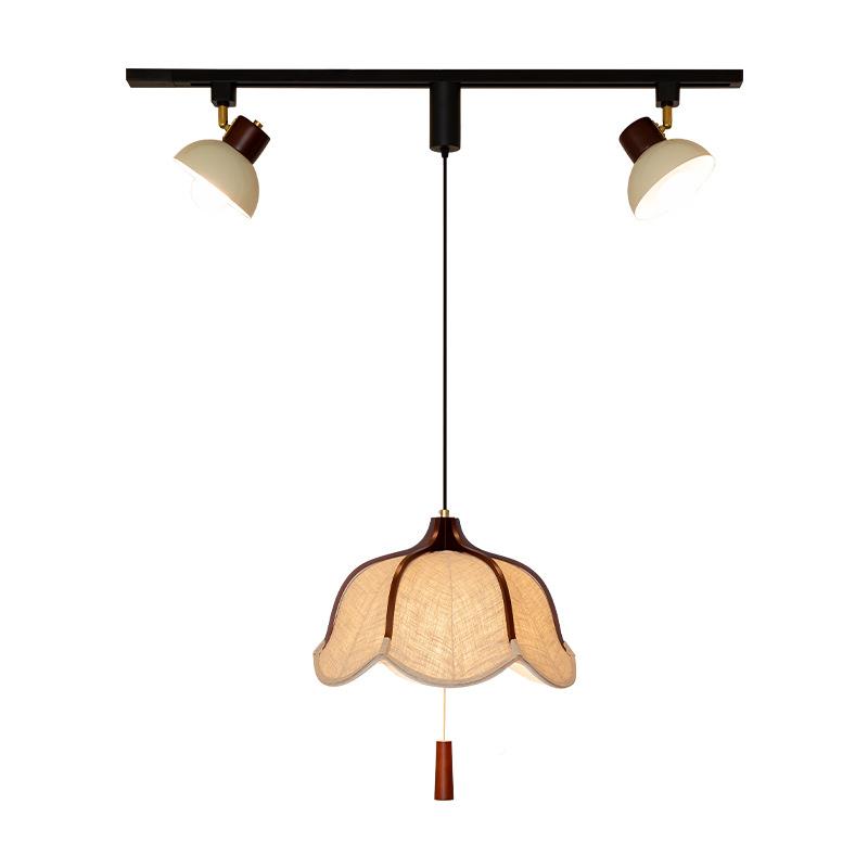 位轨道餐厅吊灯移中古实木布艺g花影法式侘寂风灯复古餐桌具casad