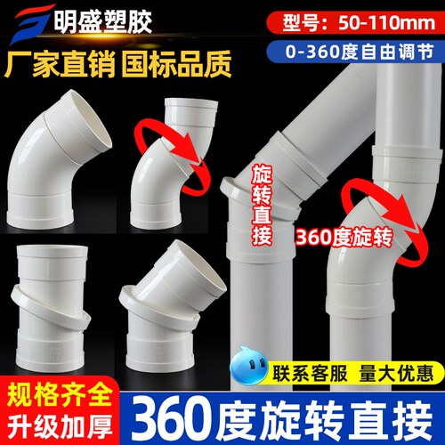 PVC万向旋转直接360旋转弯头小角度排水管微偏接头50 75 110 160