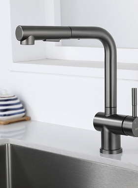 枪灰色增压防溅不锈钢洗菜盆洗碗池水槽厨房冷热水龙头家用抽拉式