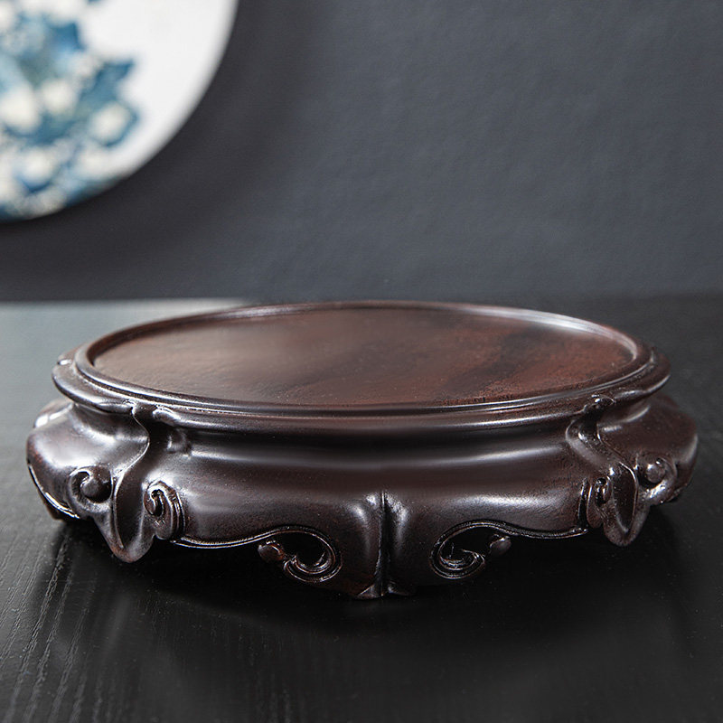 实木圆形黑檀木花瓶鱼缸茶壶香炉古董文玩花盆景奇石摆件底座托盘