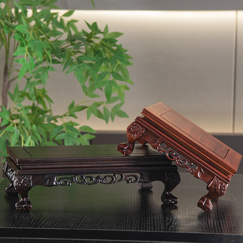 黑檀木长方形底座花瓶盆景奇石头佛像茶壶建盏工艺品摆件实木托架