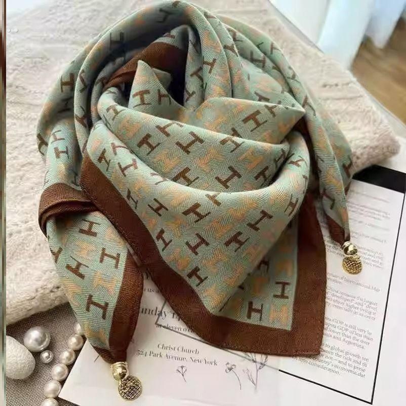 丝巾女方巾丝巾女2024新款磁吸扣护颈小围巾女秋冬季棉麻脖子围脖