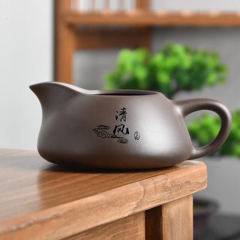 紫砂公道杯中式分茶器石瓢茶海小号茶具彷古半手工紫泥带把家用杯