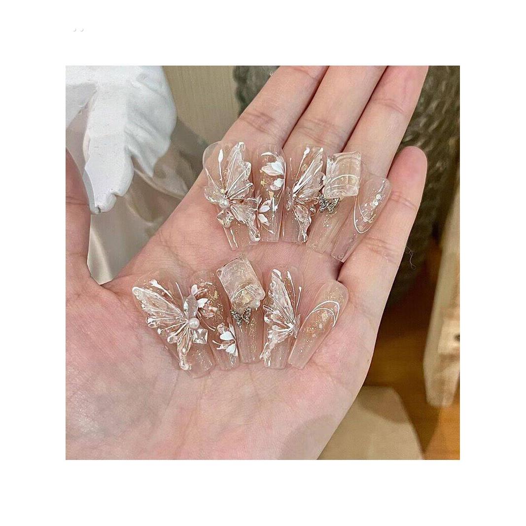 冰晶蝴蝶穿戴甲重工轻奢穿戴美甲高级亮片可拆卸指甲甲片美甲382