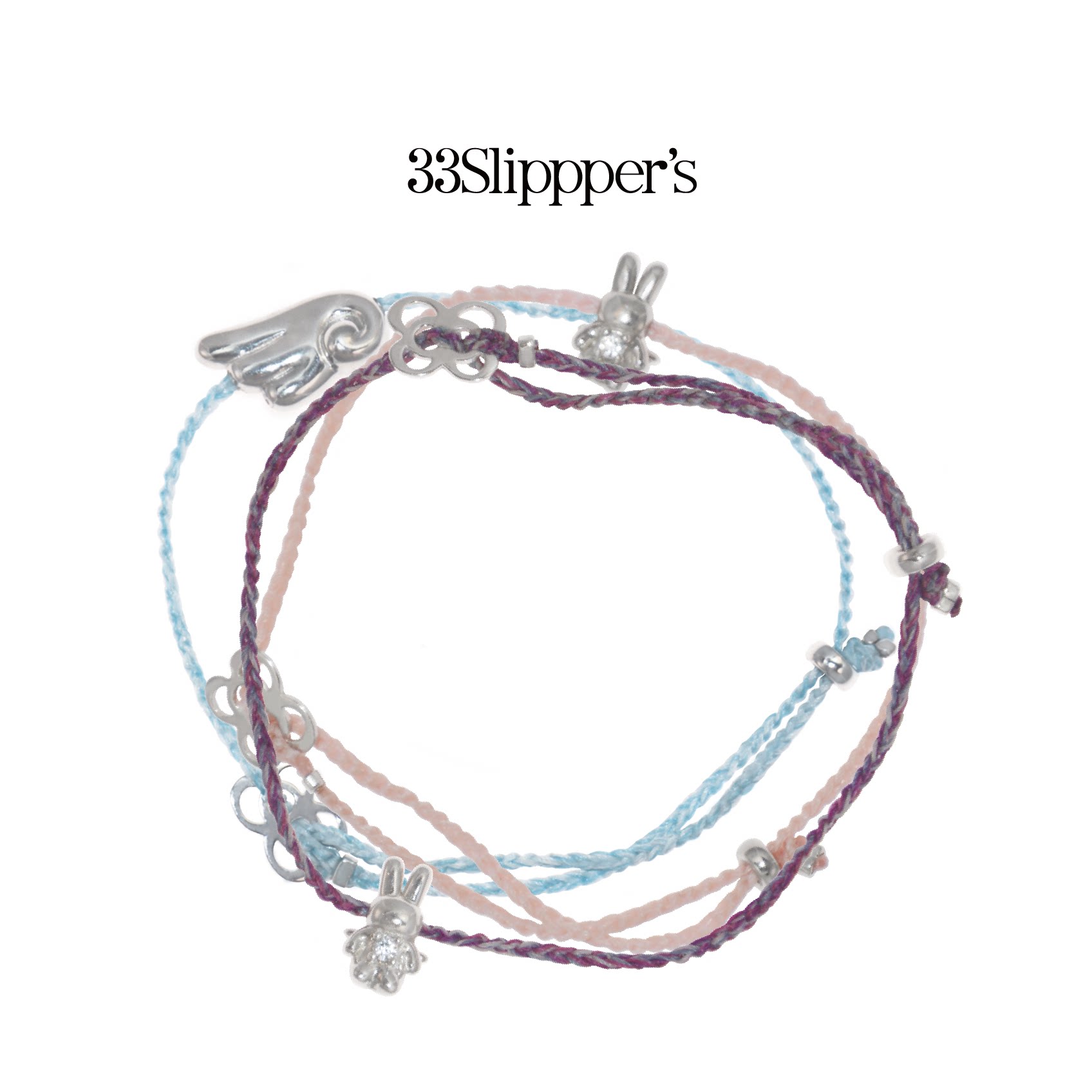 33Slipppers手工编织s925银吊坠极细绳结款红绳情侣手链生日礼物