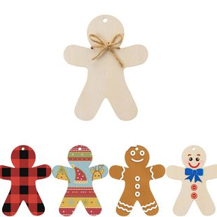 圣诞树装饰挂饰木制白坯姜饼人形状挂牌标签标牌 儿童DIY绘画涂鸦