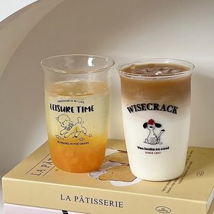 铁小玻璃杯耐热杯羊冷萃子卡通早餐拿玻璃杯小狗家用咖啡杯韩风