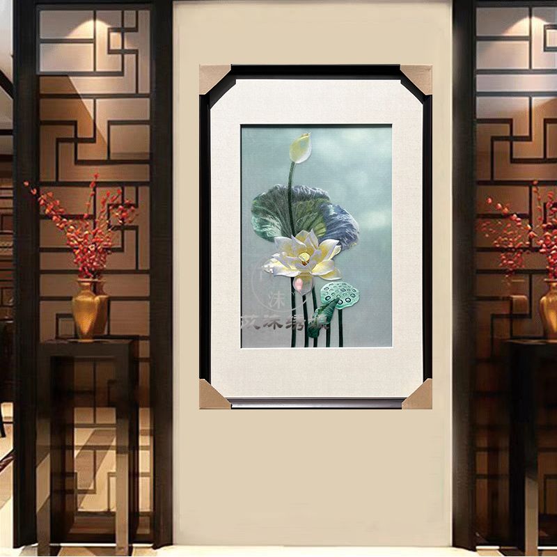 苡沫刺绣纯手工荷花孔雀牡丹苏绣挂画客厅玄关过道书房装饰成品画图片