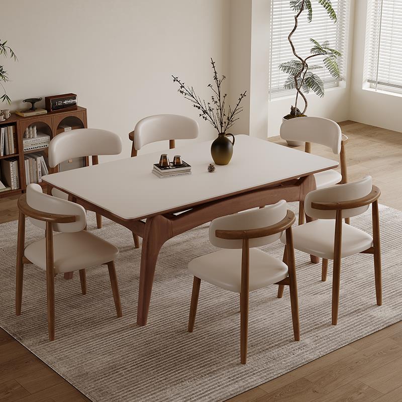 实木岩板餐桌椅家用2024新款轻奢高级感桌子客厅小户型长方形饭桌