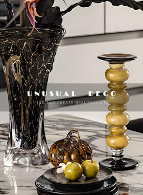 UNUSUAL 轻奢现代样板间黑金琉璃花器咖啡柜饭厅厨房客厅桌面摆件