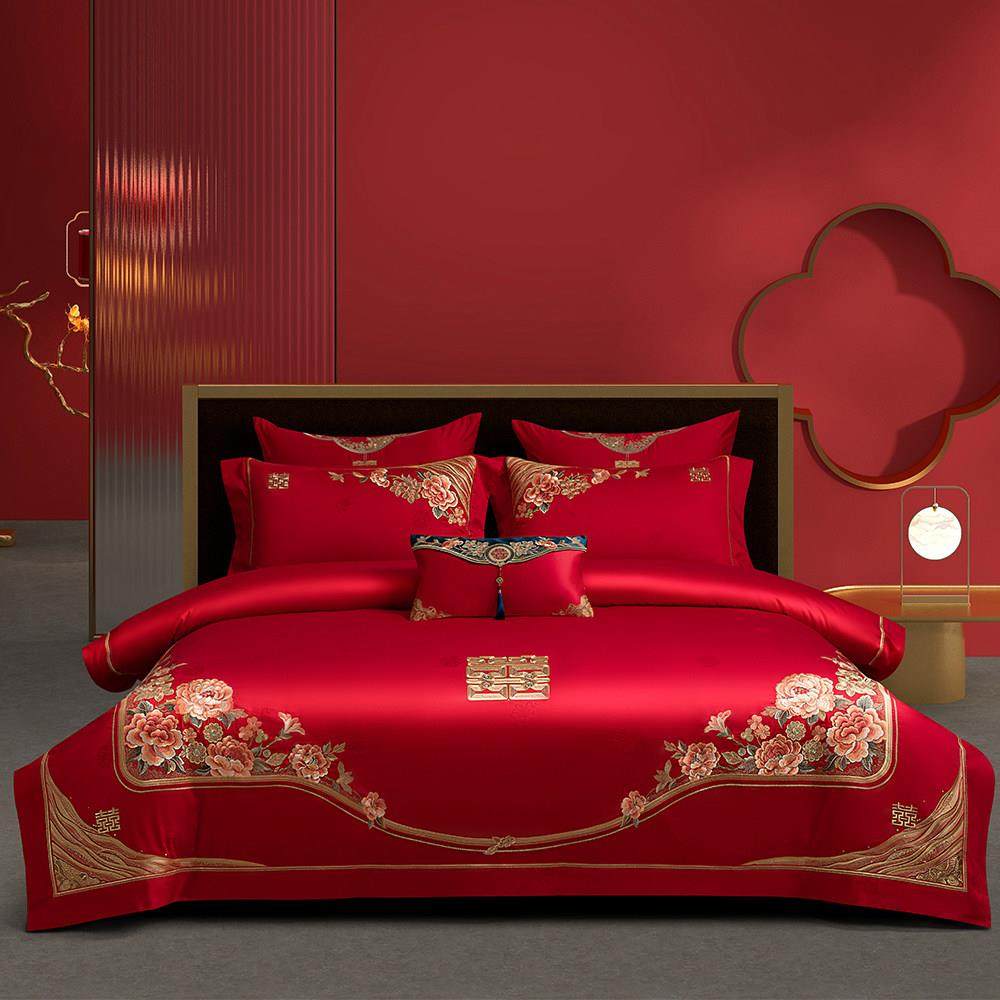 悠仙居家纺140支长绒棉婚庆四件组中式高档刺绣十件套床单被套,床上用品,婚庆床品套件,淘宝优惠券,粉丝福利购,淘宝优惠卷