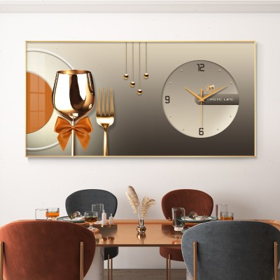 现代轻奢餐厅装饰画钟表挂钟客厅饭厅餐桌背景墙挂画酒杯艺术时钟图片