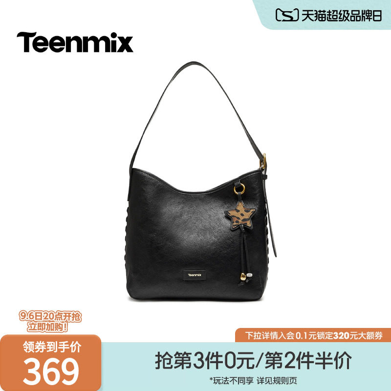 天美意2026冬季新款商场同款豹纹星星挂件休闲单肩女包X3387DX6图片