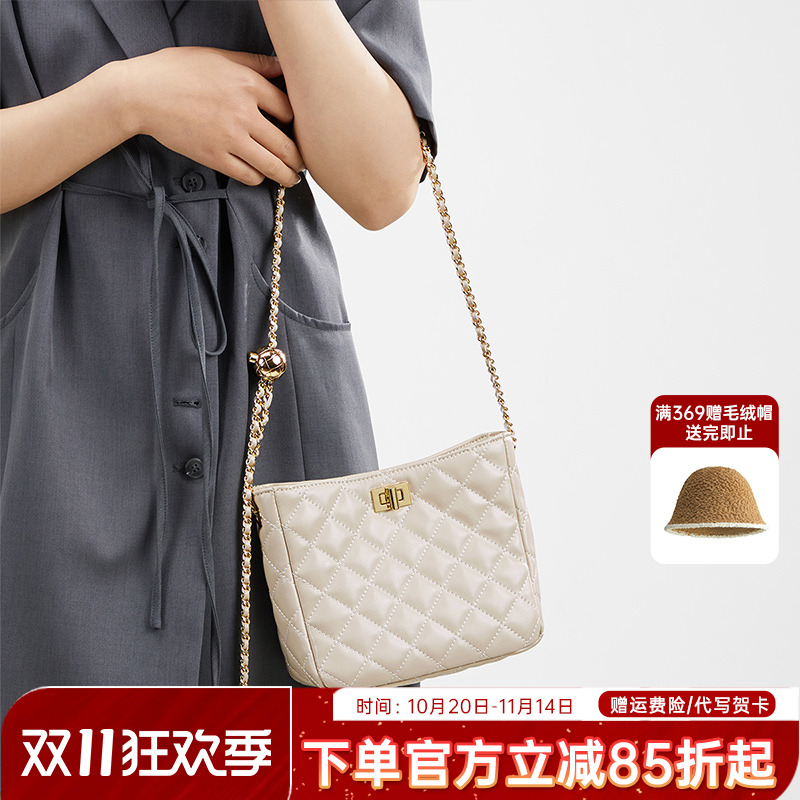 单肩斜挎链条包小香风菱格