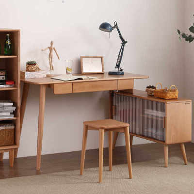 实木书桌转角电脑桌书柜榉木日式拐角学习桌家用卧室小户型办公桌