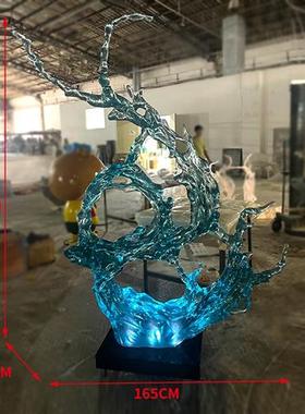 酒店大堂轻奢高档透明树脂浪花落地雕塑客厅电视柜艺术软装饰摆件