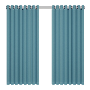 窗帘免打孔安装全遮光2022新款卧室飘窗遮阳简易伸缩杆一整套蓝色