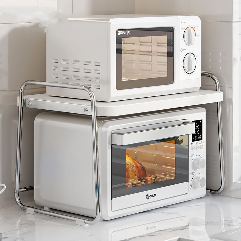 2024新款微波炉置物架厨房台面电器烤箱电饭锅一体不锈钢收纳架子